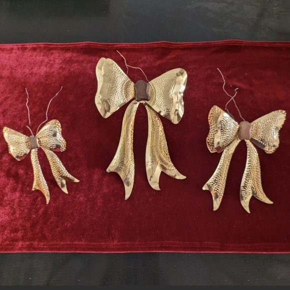 Lot of 3 Vintage 3D Gold Tin Hand Crafted Christmas Ornaments Mid-Late Century - Picture 7 of 11